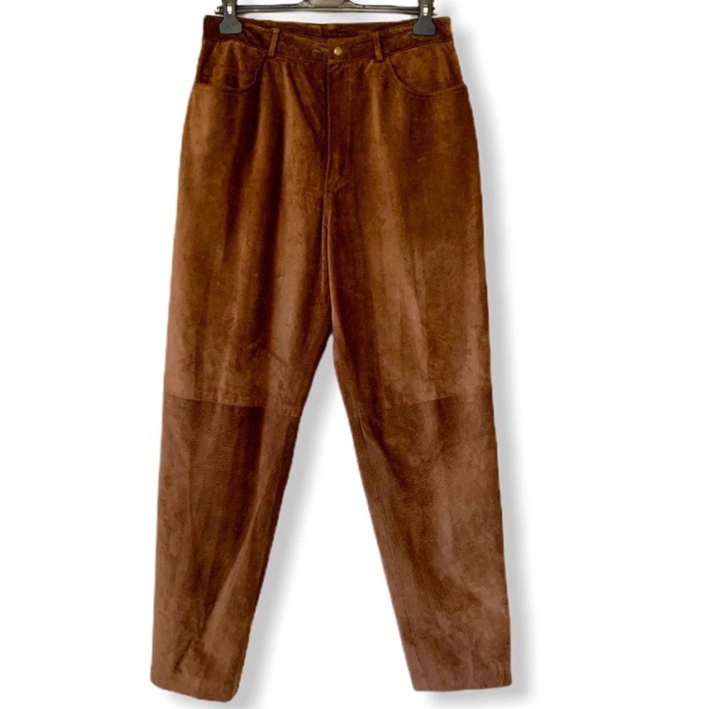 Vintage 80s Suede Pants Brown 5 Pocket High Waist 100% Leather